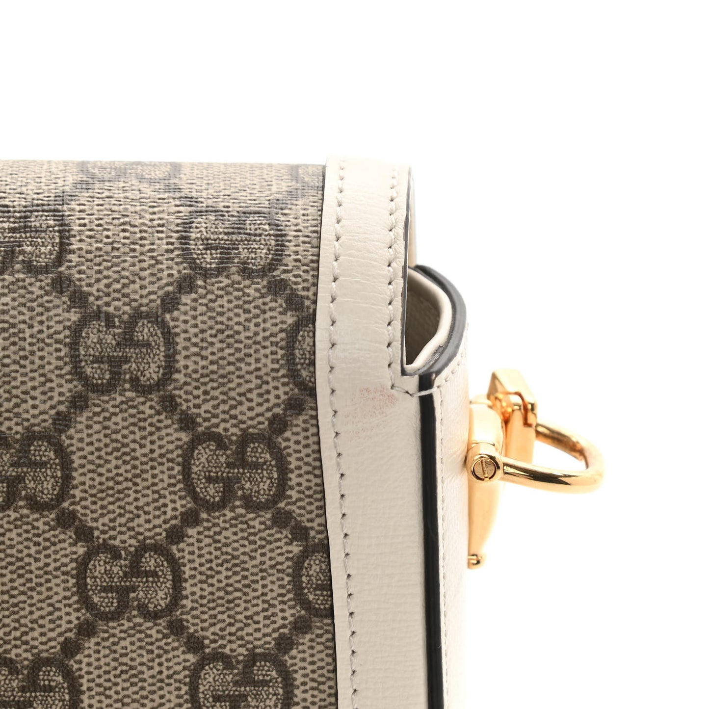 GG Supreme Monogram Web Mini Horsebit 1955 Shoulder Bag Beige Mystic White