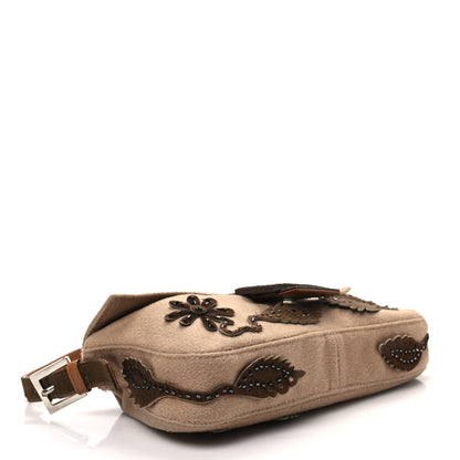 Fendi Wool Pony Hair Flower Applique Baguette Brown 3 of 6