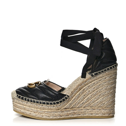 Gucci Nappa Matelasse GG Marmont Ankle Wrap Platform 35/120mm Espadrille Wedges 39 Black 1 of 8