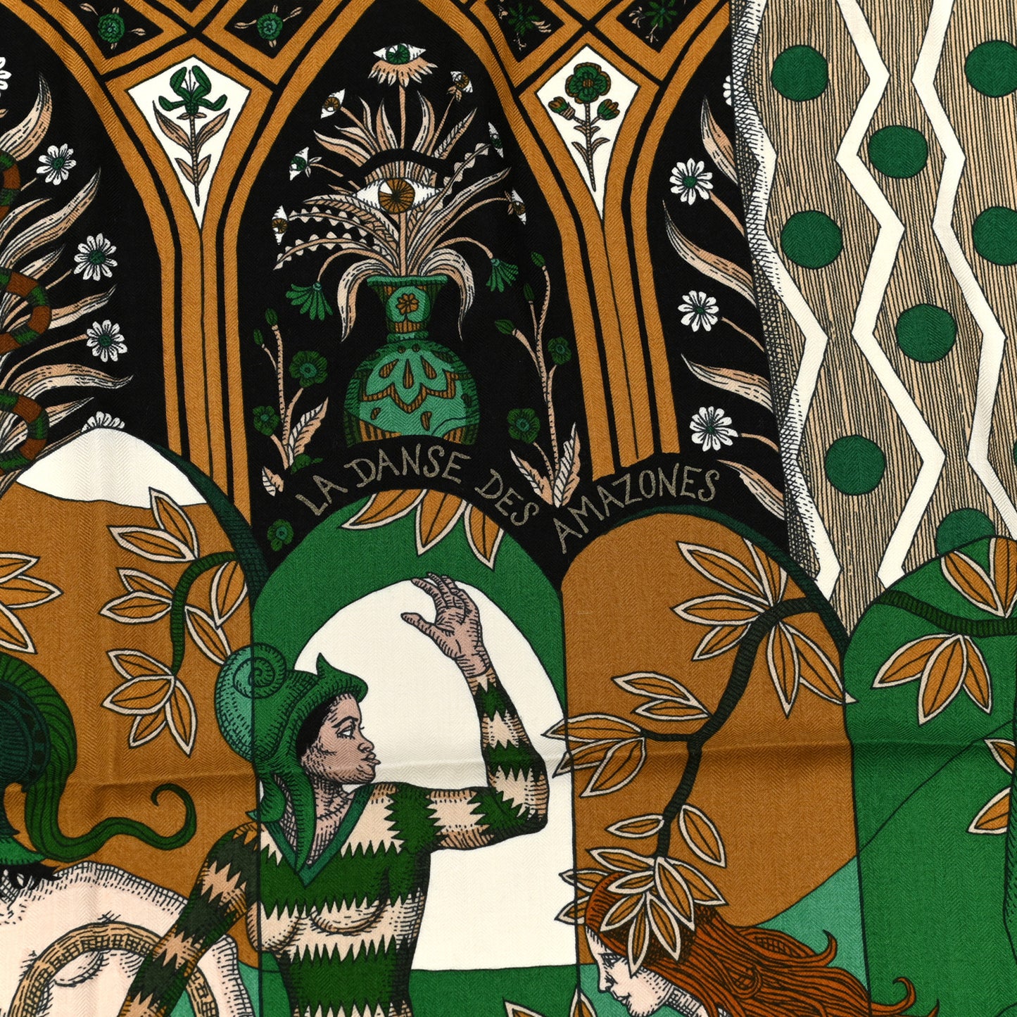 Cashmere Silk La Danse Des Amazones Shawl 140 Vert Noisette White