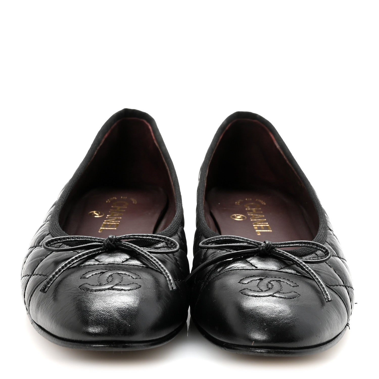 Chanel Aged Calfskin Quilted CC Cap Toe Ballerina Flats 39.5 Black 3 of 9