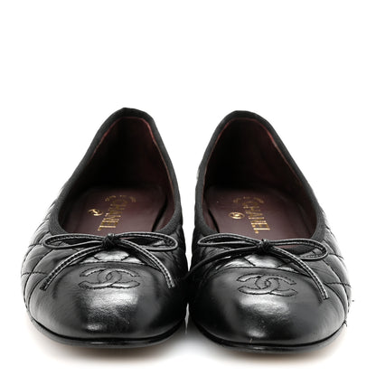 Chanel Aged Calfskin Quilted CC Cap Toe Ballerina Flats 39.5 Black 3 of 9