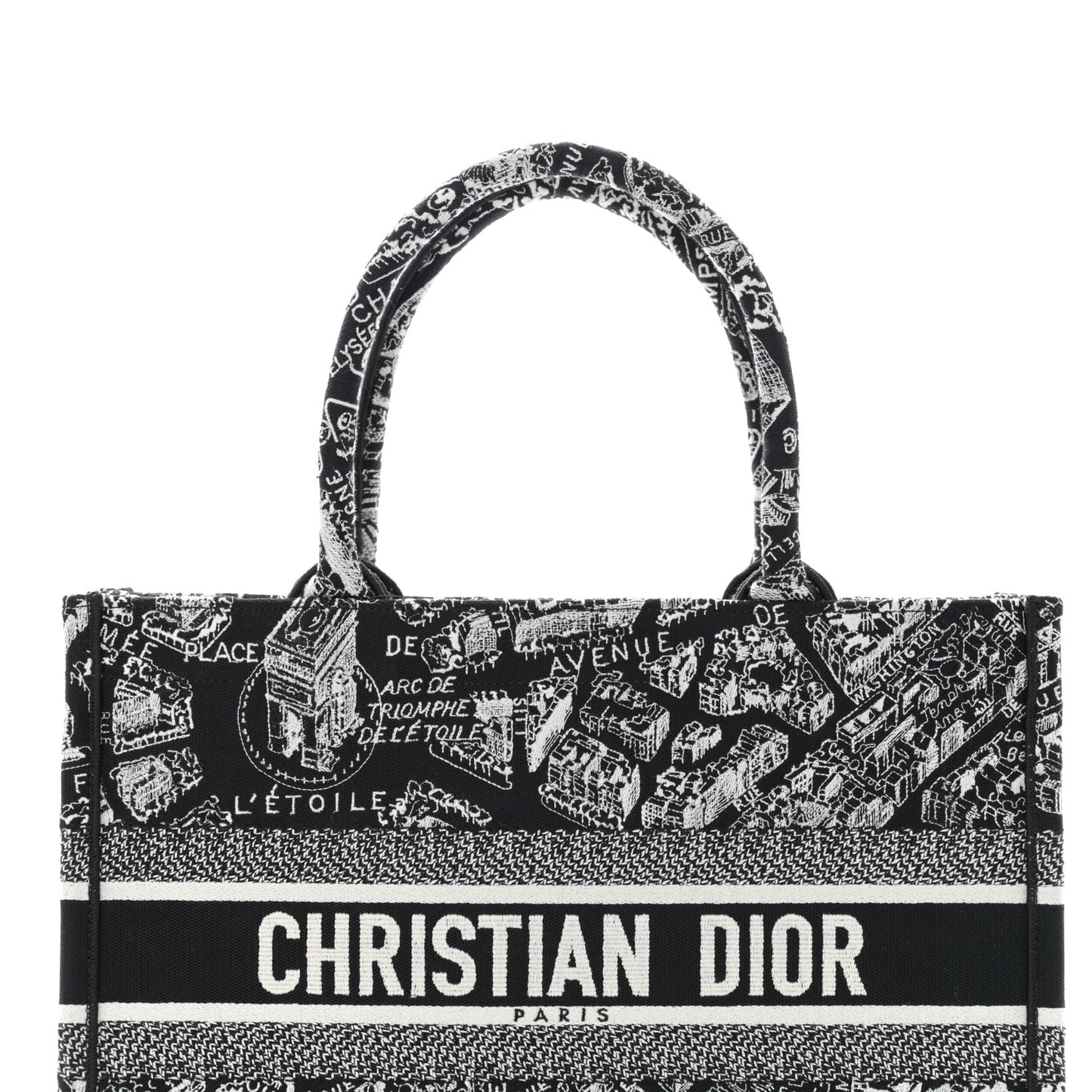 Canvas Embroidered Medium Plan De Paris Book Tote Black White