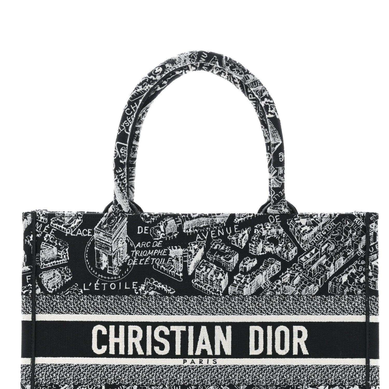 Christian Dior Canvas Embroidered Medium Plan De Paris Book Tote Black White 8 of 10
