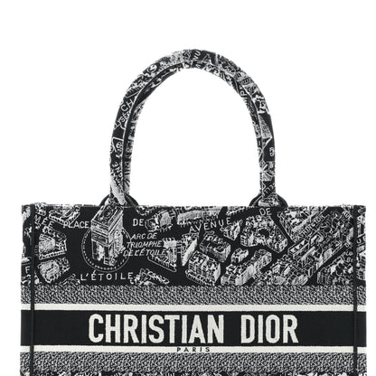Christian Dior Canvas Embroidered Medium Plan De Paris Book Tote Black White 8 of 10
