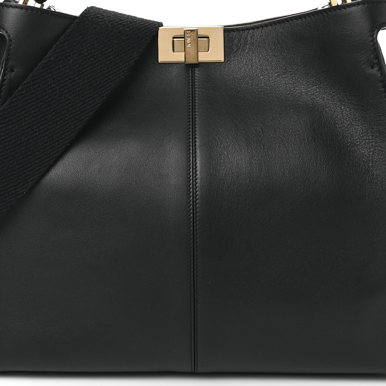 Fendi Vitello Seta Glazed Fabric FF 1974 Medium Peekaboo X-Lite Black Mogano Panna 10 of 11