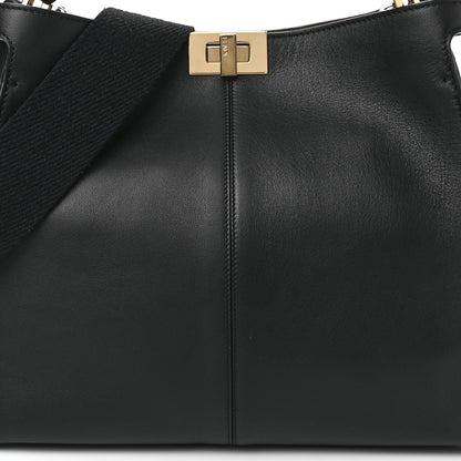 Fendi Vitello Seta Glazed Fabric FF 1974 Medium Peekaboo X-Lite Black Mogano Panna 10 of 11