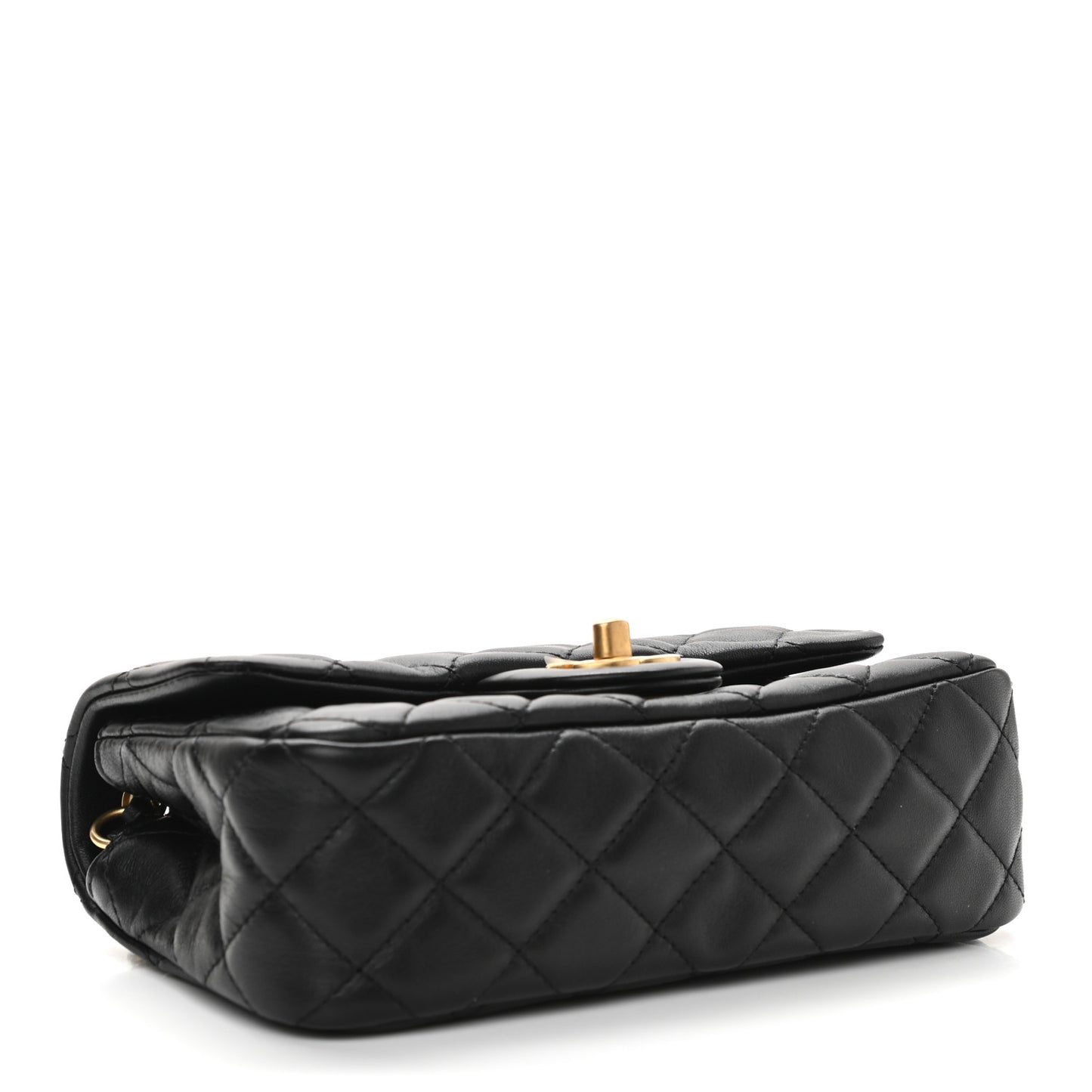 Lambskin Quilted Mini Rectangular Pearl Crush Flap Black