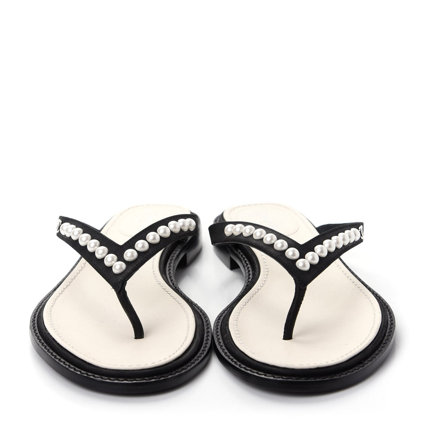 Suede Pearl Thong Sandals 40 Black