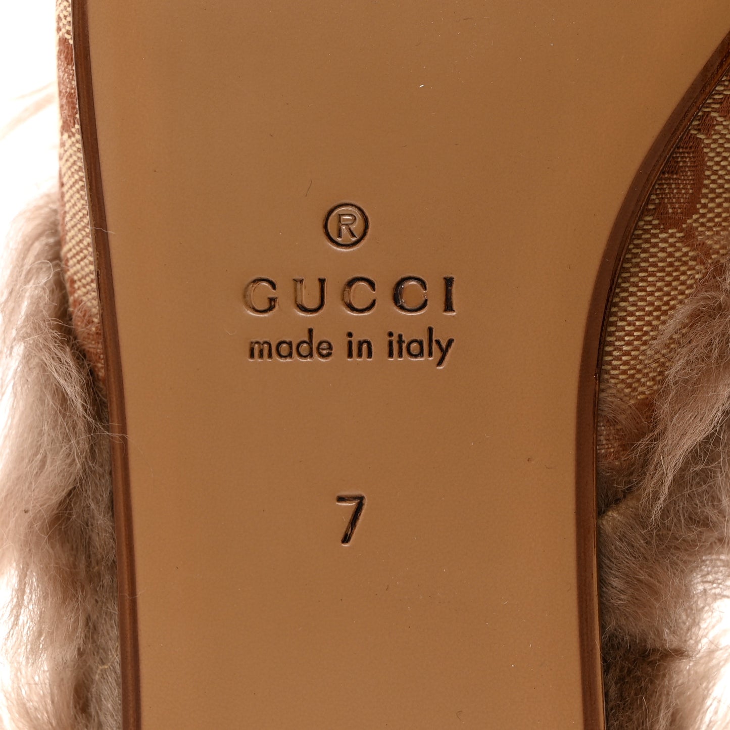 GG Monogram Fur Mens Princetown Slippers 7 Beige Ruggine Rust