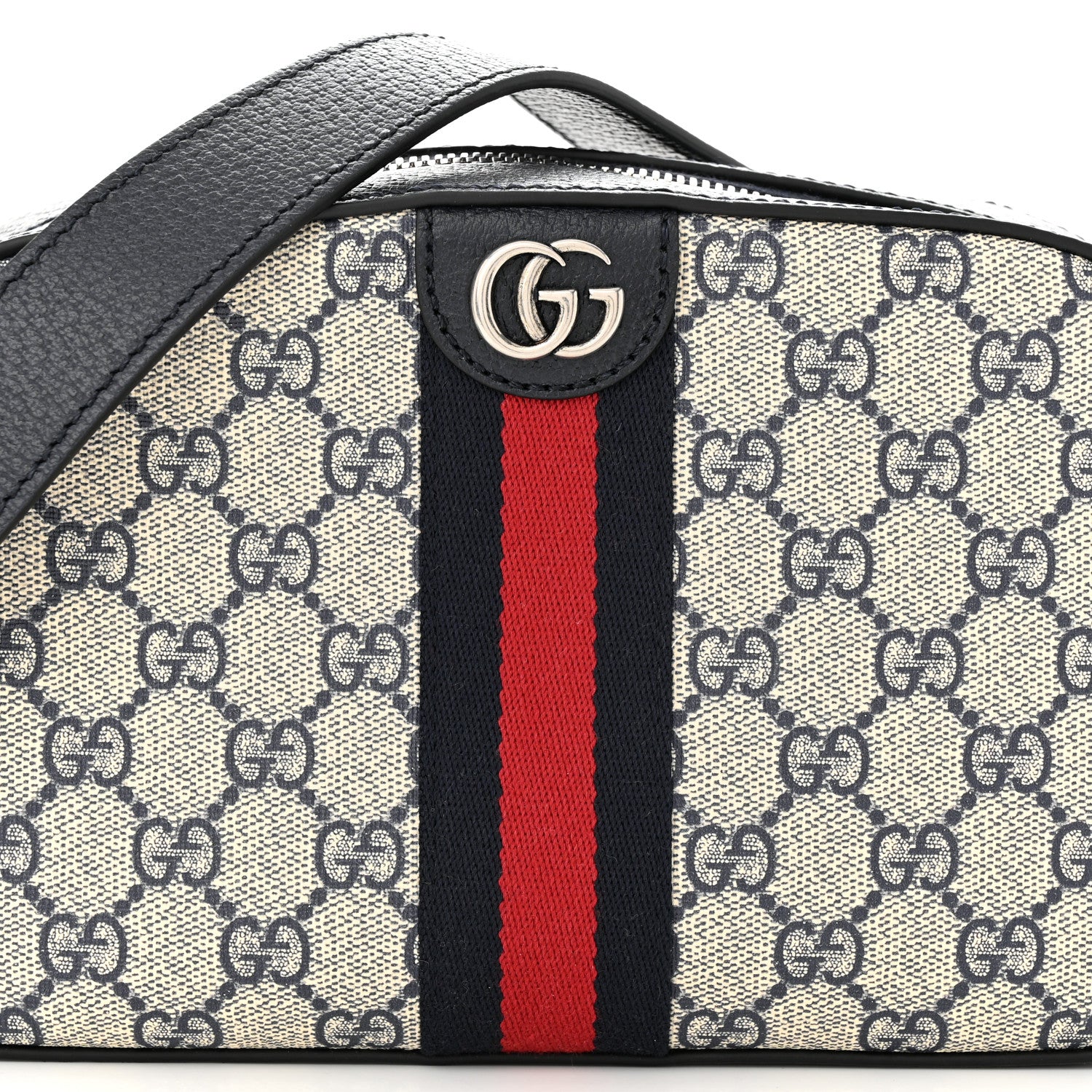 Gucci GG Supreme Monogram Textured Dollar Calfskin Web Small Ophidia Camera Bag Beige Blue 8 of 10