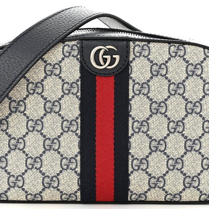 Gucci GG Supreme Monogram Textured Dollar Calfskin Web Small Ophidia Camera Bag Beige Blue 8 of 10