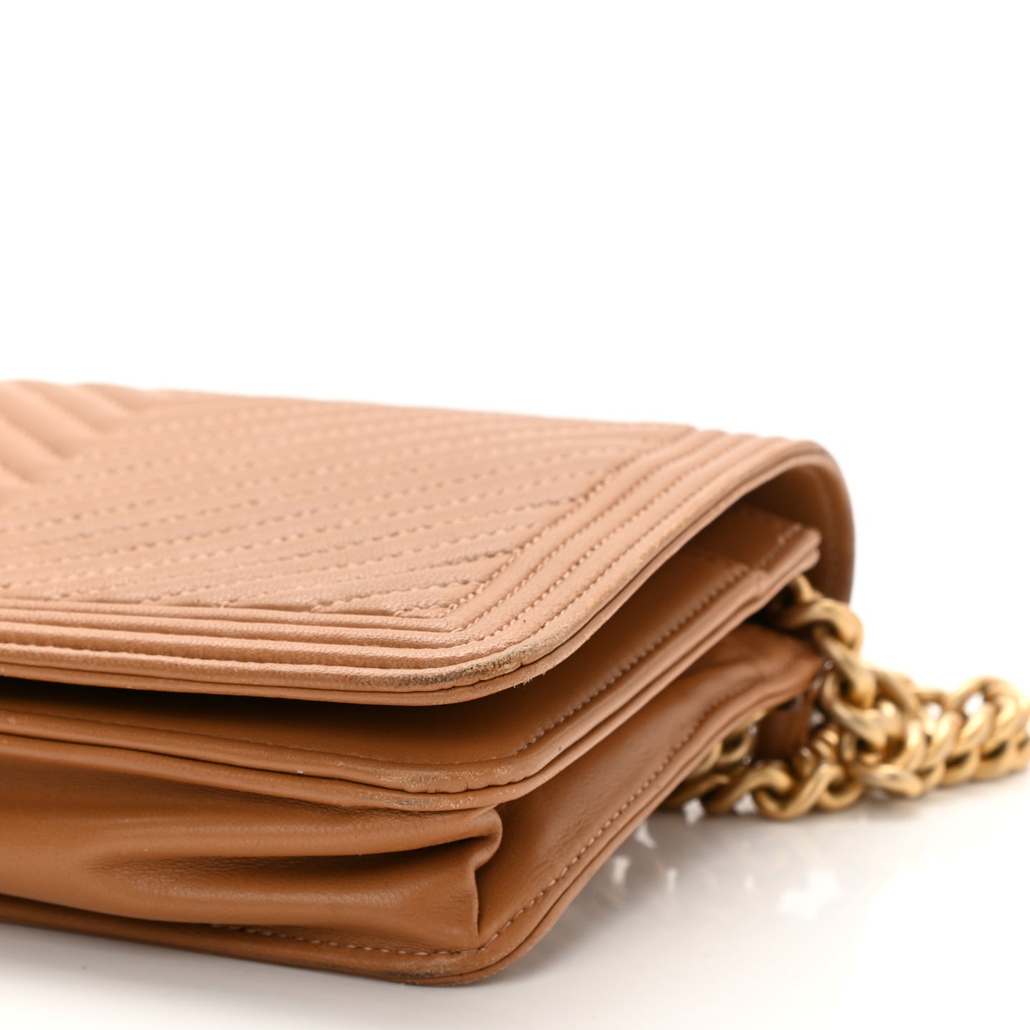 Lambskin Chevron Quilted Boy Wallet On Chain WOC Brown