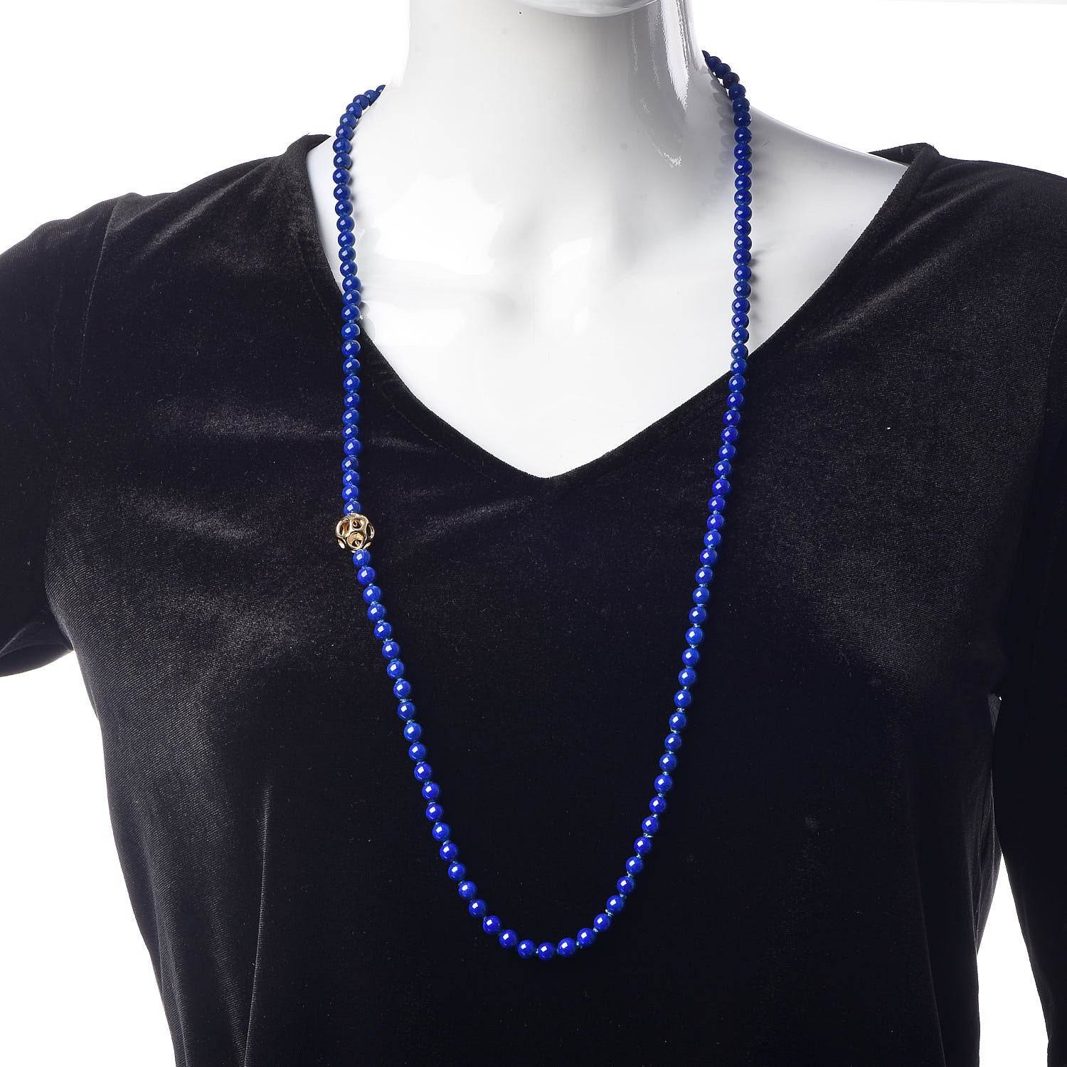 Tiffany 18K Yellow Gold Lapis Lazuli 6mm Bead Necklace 2 of 4