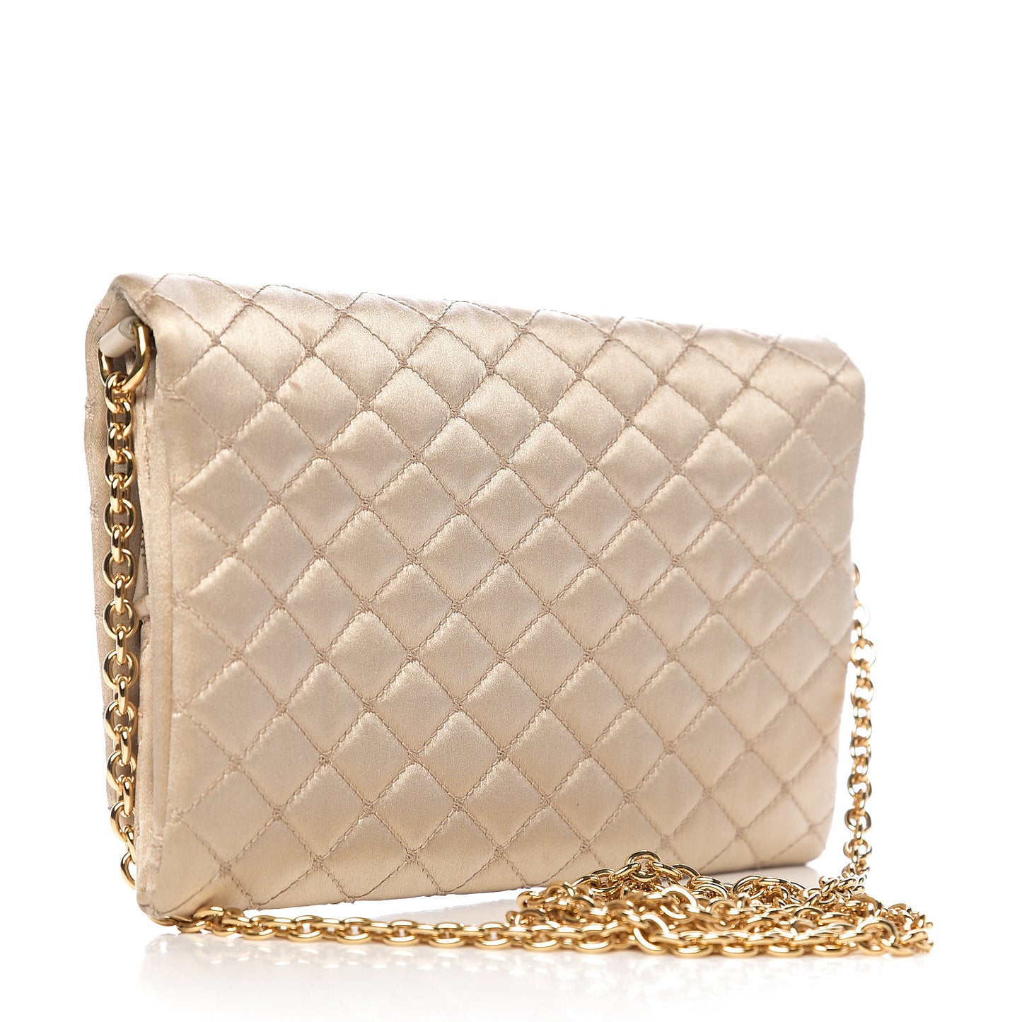 Satin Quilted Chain Clutch Light Gold