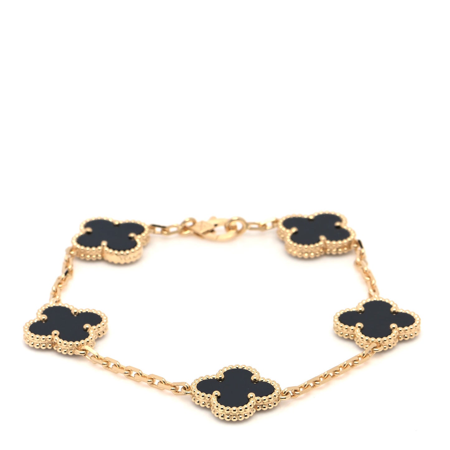 18K Yellow Gold Black Onyx 5 Motifs Vintage Alhambra Bracelet