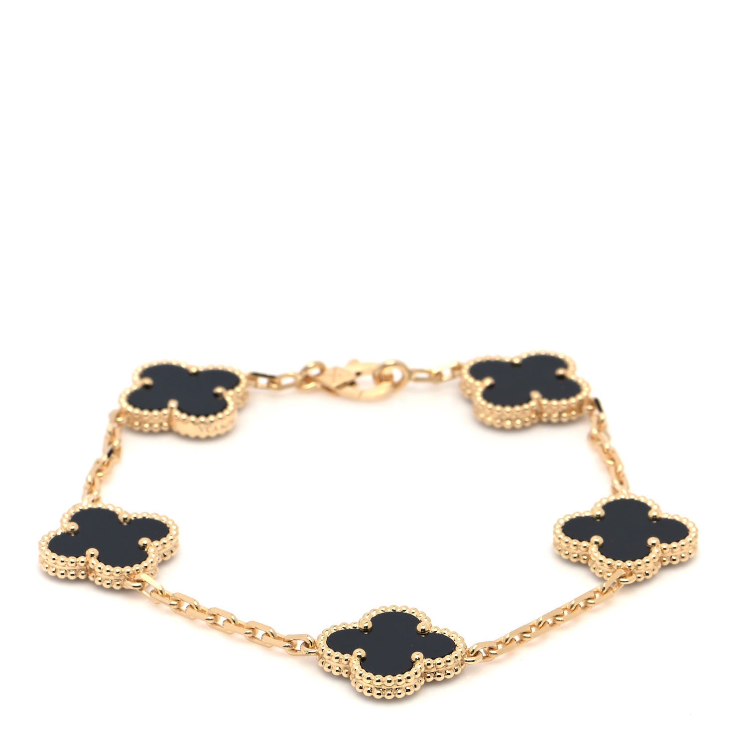 Van Cleef & Arpels 18K Yellow Gold Black Onyx 5 Motifs Vintage Alhambra Bracelet 1 of 4