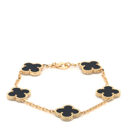 Van Cleef & Arpels 18K Yellow Gold Black Onyx 5 Motifs Vintage Alhambra Bracelet 1 of 4