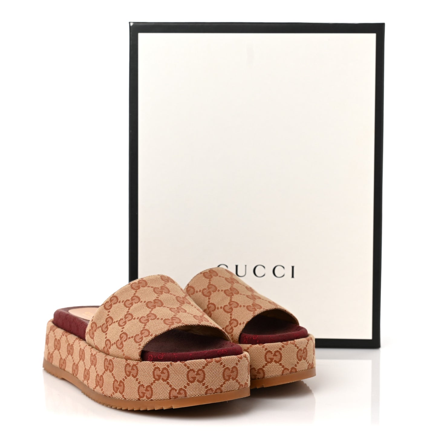 Canvas GG Monogram Angelina Platform Slide Sandals 39.5 Beige Ruggine