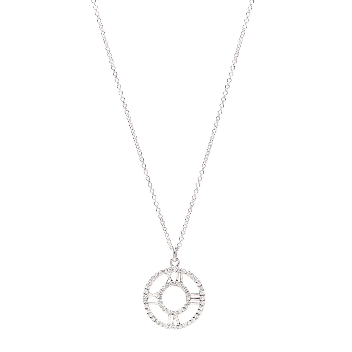 18K White Gold Diamond Small Atlas Open Pave Pendant Necklace