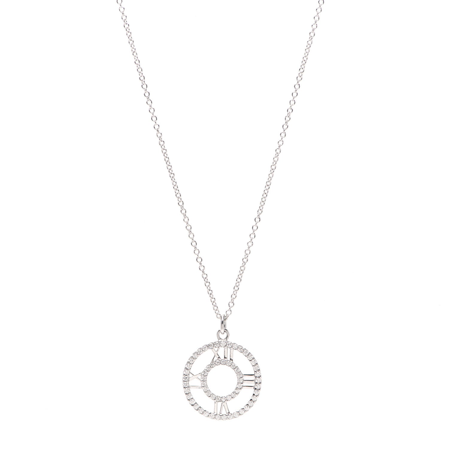 Tiffany 18K White Gold Diamond Small Atlas Open Pave Pendant Necklace 1 of 6