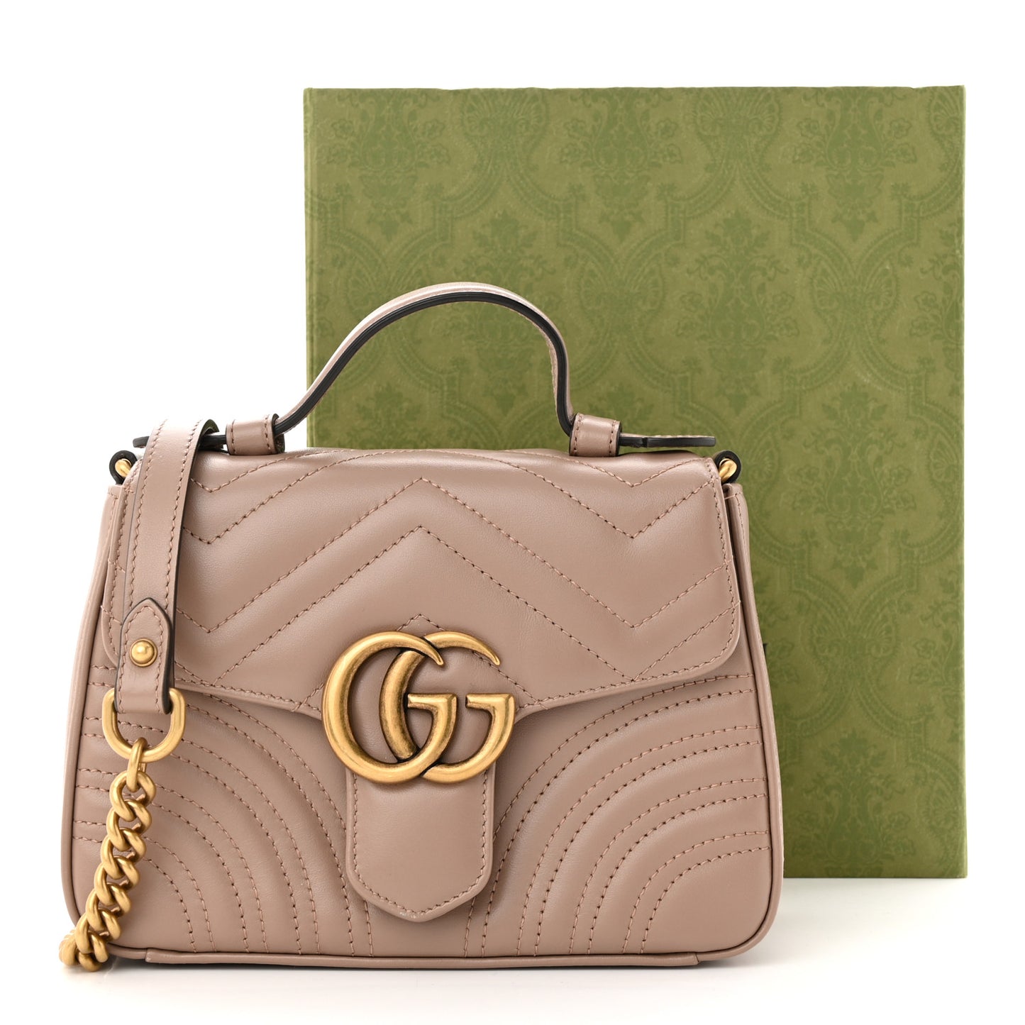 Calfskin Matelasse Mini GG Marmont Top Handle Shoulder Bag Porcelain Rose