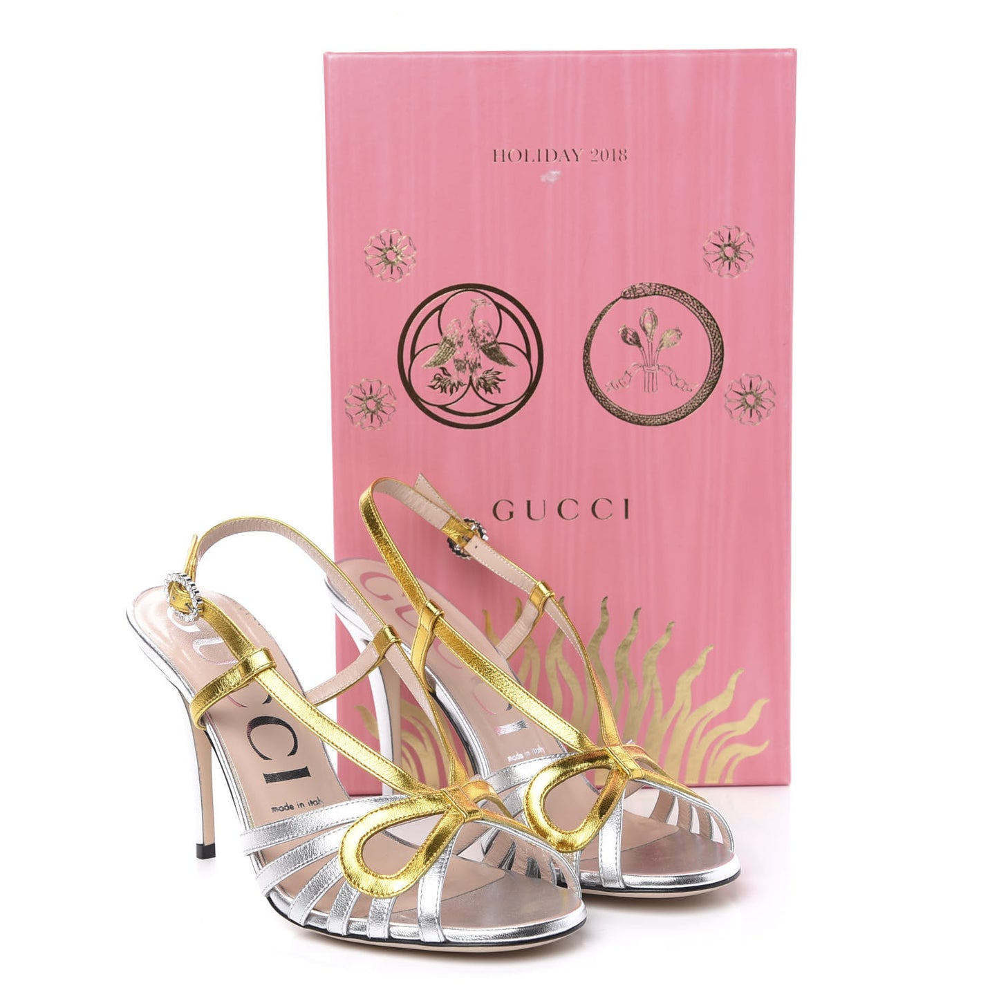 Metallic Nappa Crystal Zephyra Slingback High Heel Sandals 38 Silver Gold
