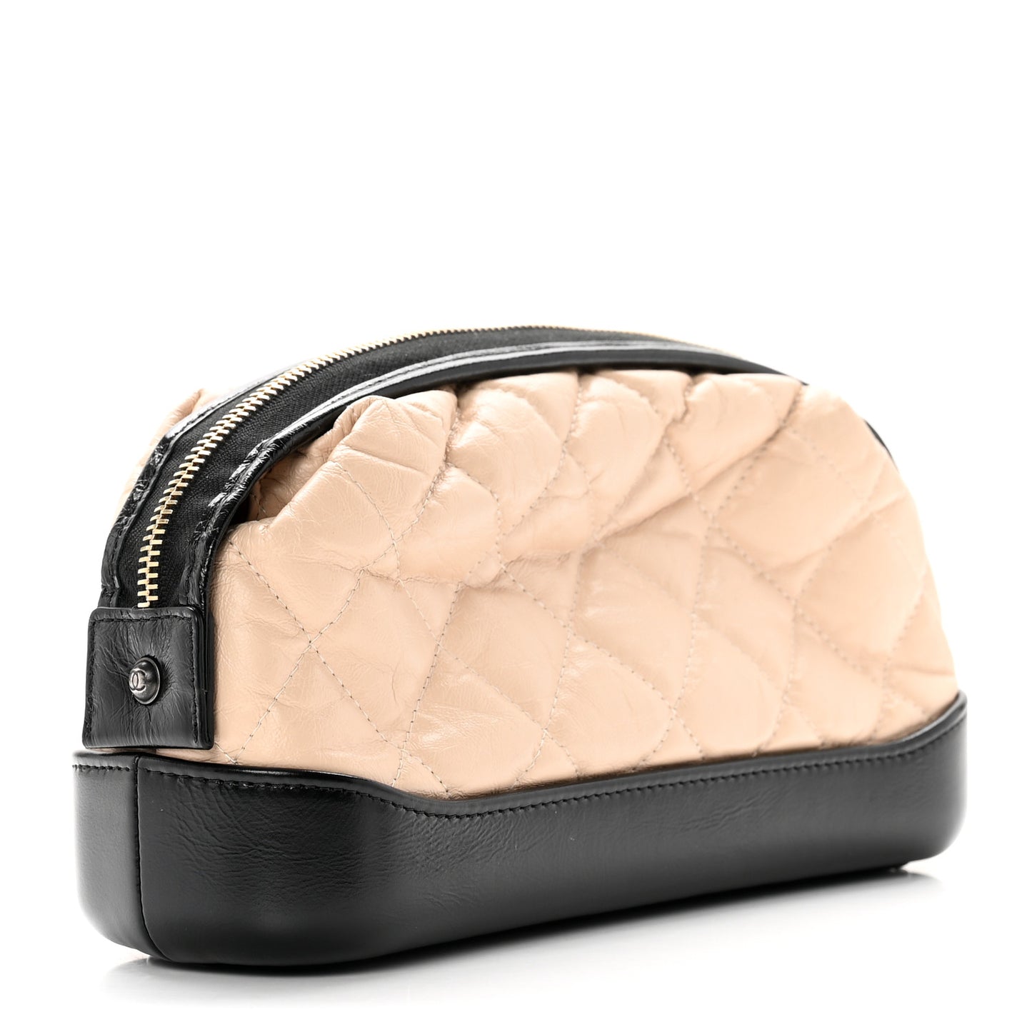 Aged Calfskin Quilted Gabrielle Classic Pouch Beige Black