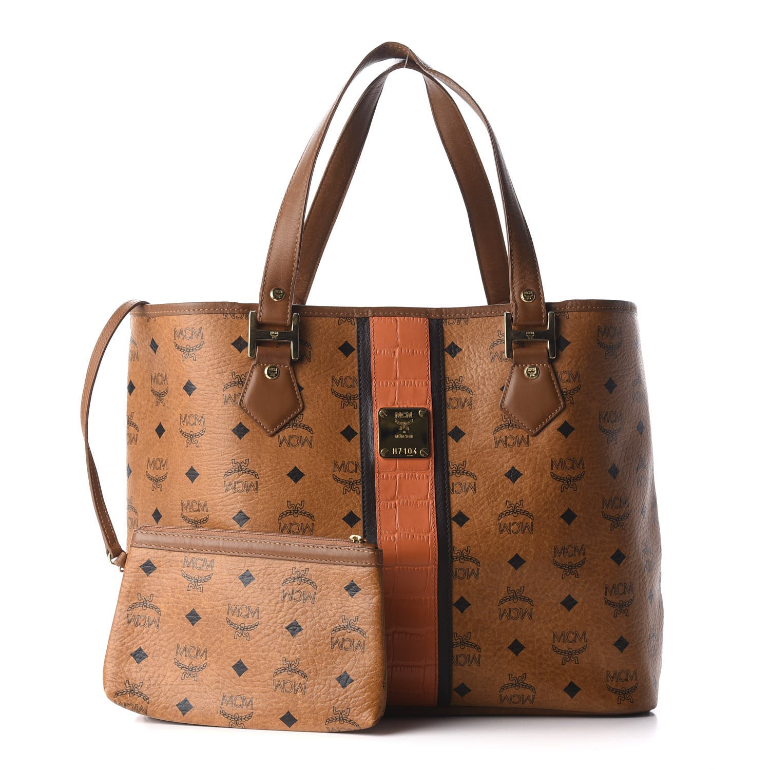 MCM Visetos Crocodile Embossed Medium Liz Shopper Tote Cognac 1 of 9