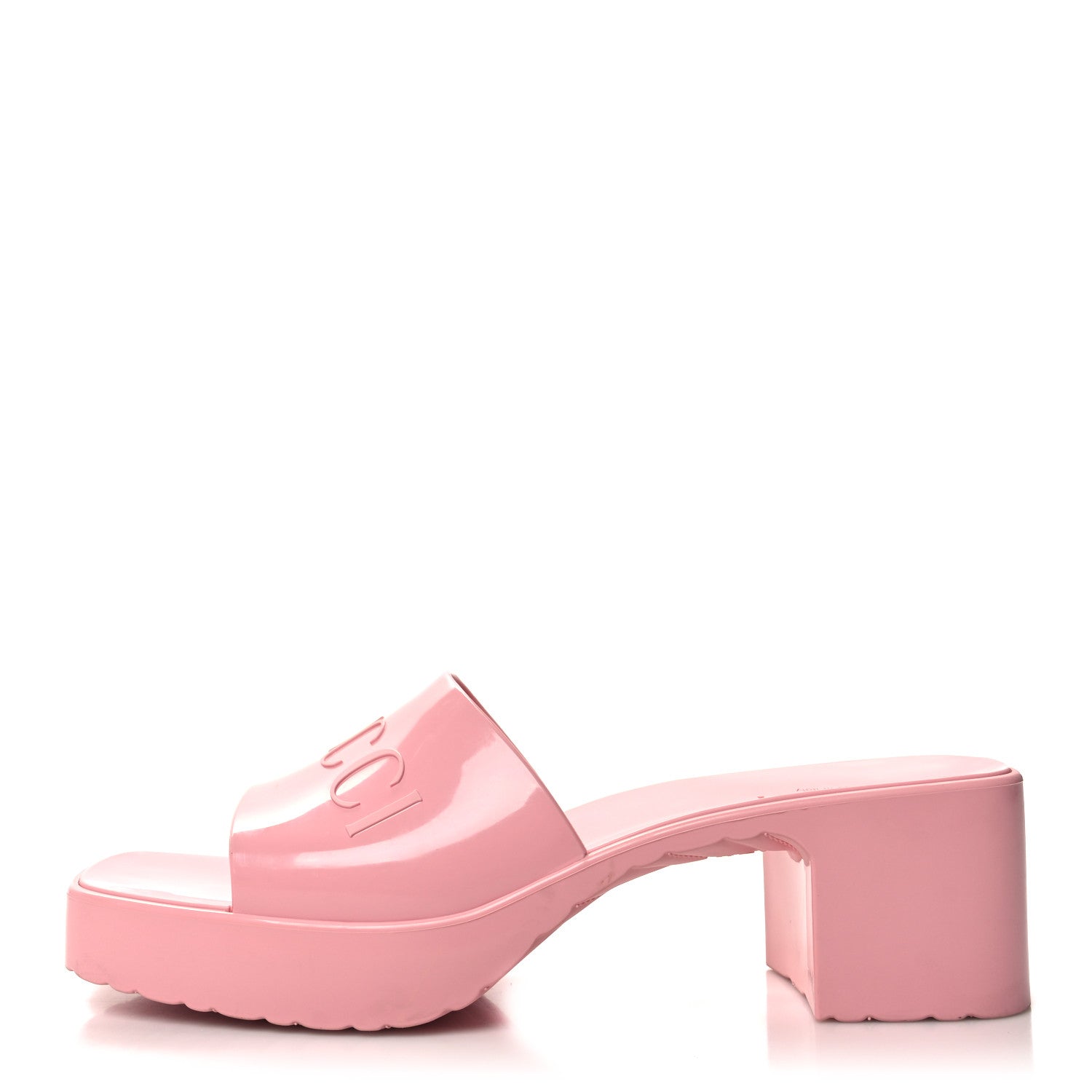 Gucci Rubber Gucci Logo Womens Platform 20/60mm Slide Sandals 38 Wild Rose 1 of 9