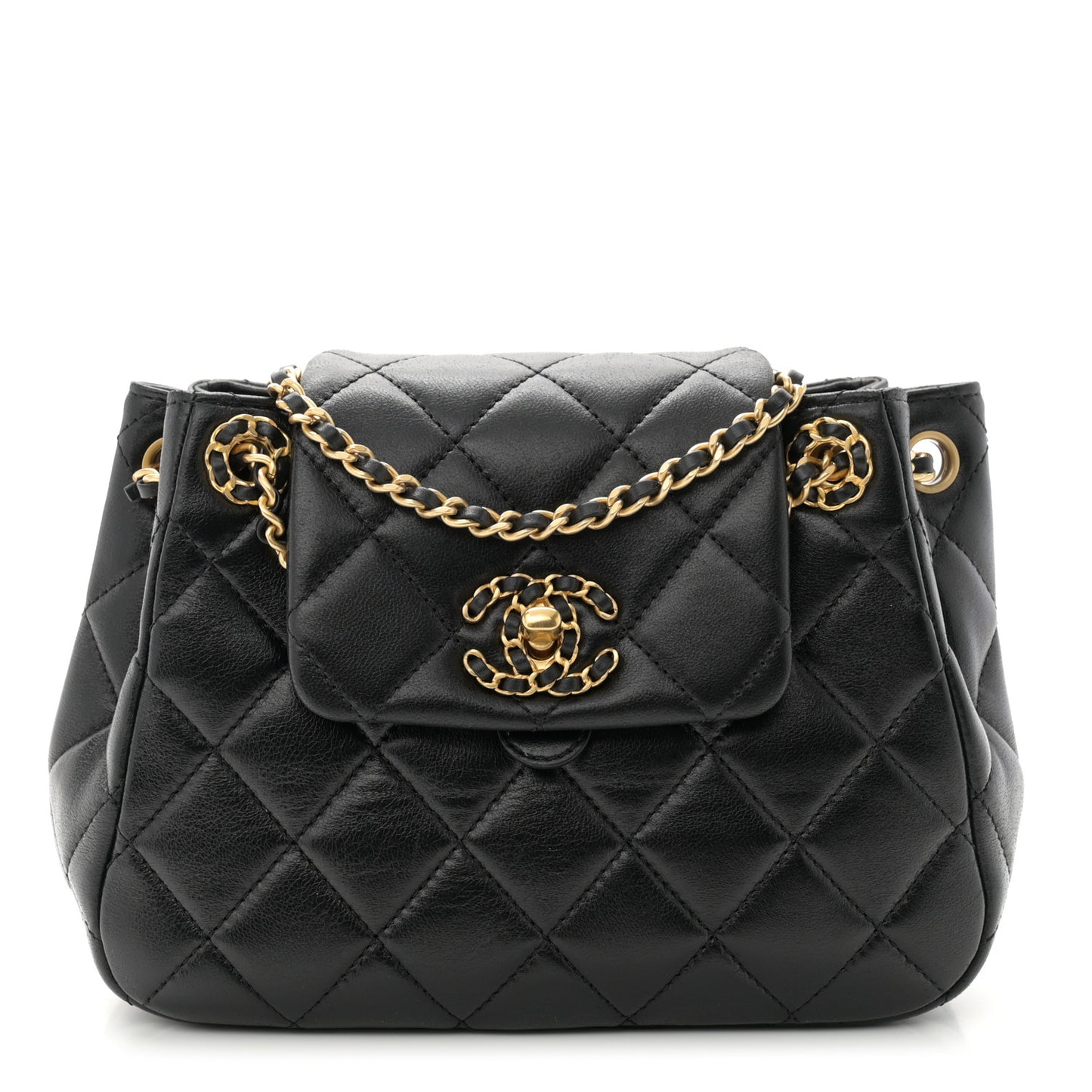 Lambskin Quilted Braided CC Accordion Flap Bag Black
