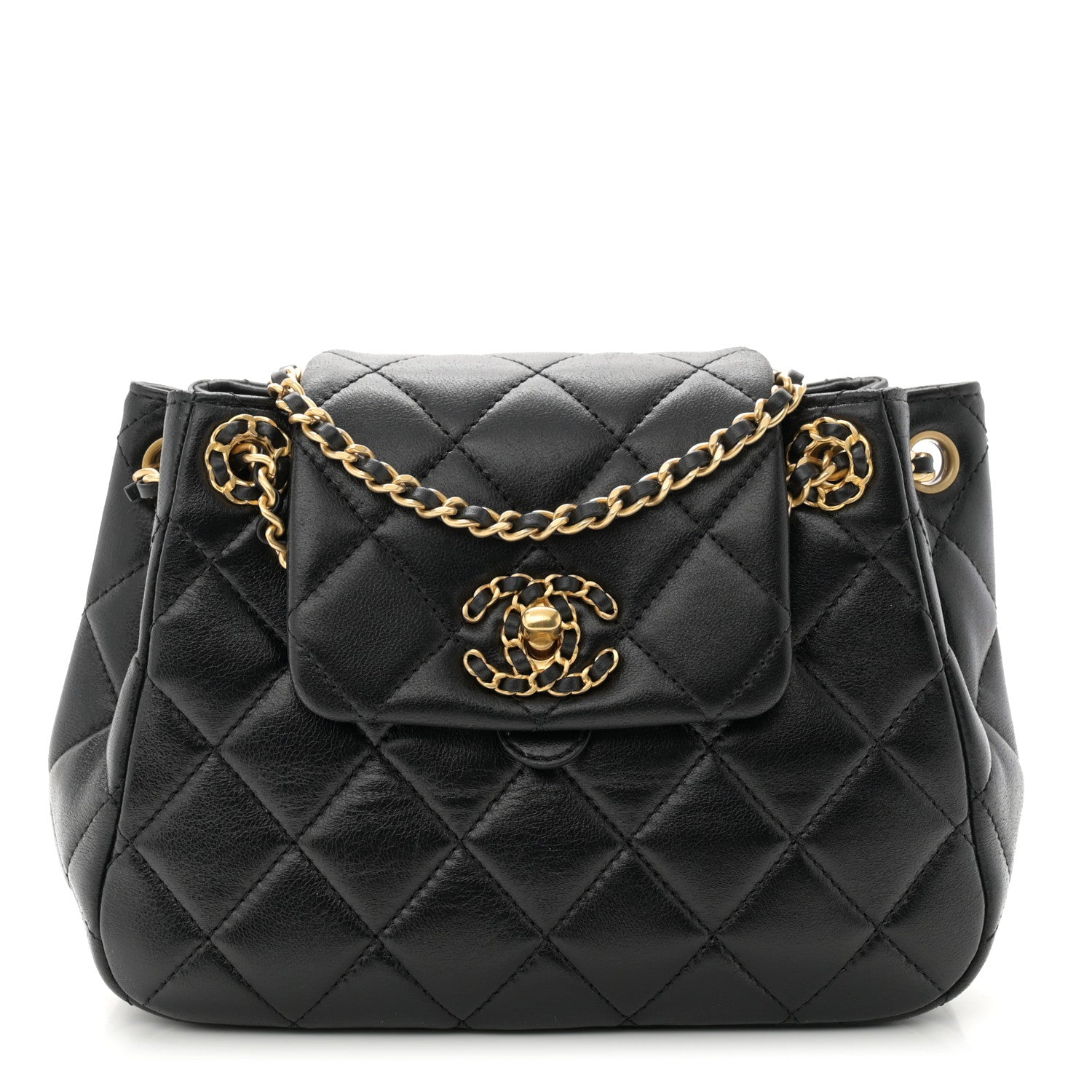 Chanel Lambskin Quilted Braided CC Accordion Flap Bag Black 1 of 11