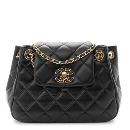 Chanel Lambskin Quilted Braided CC Accordion Flap Bag Black 1 of 11