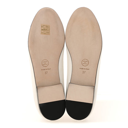 Chanel Lambskin Cap Toe CC Ballerina Flats 37 White Black 6 of 10