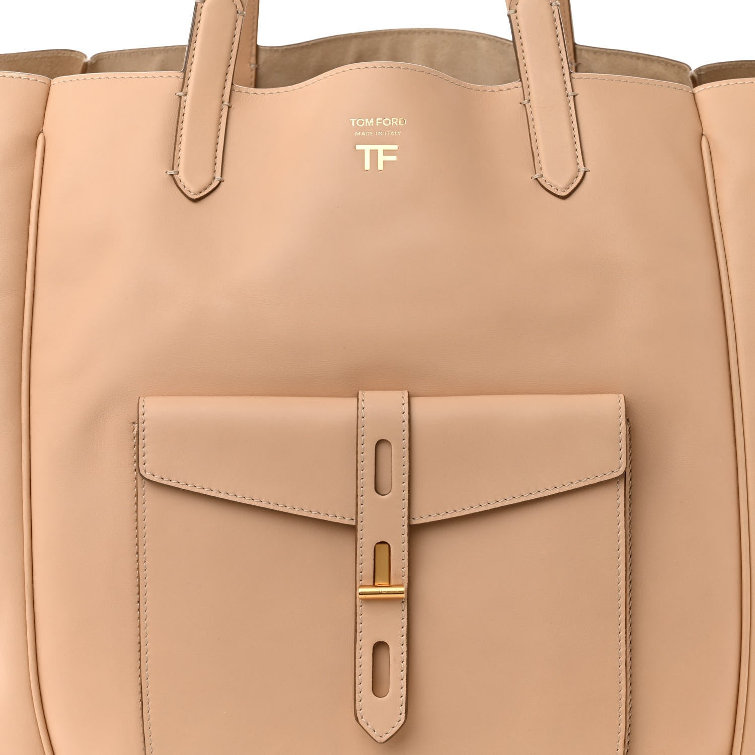 Tom Ford Calfskin Medium Hollywood T Twist Tote Oat 7 of 10