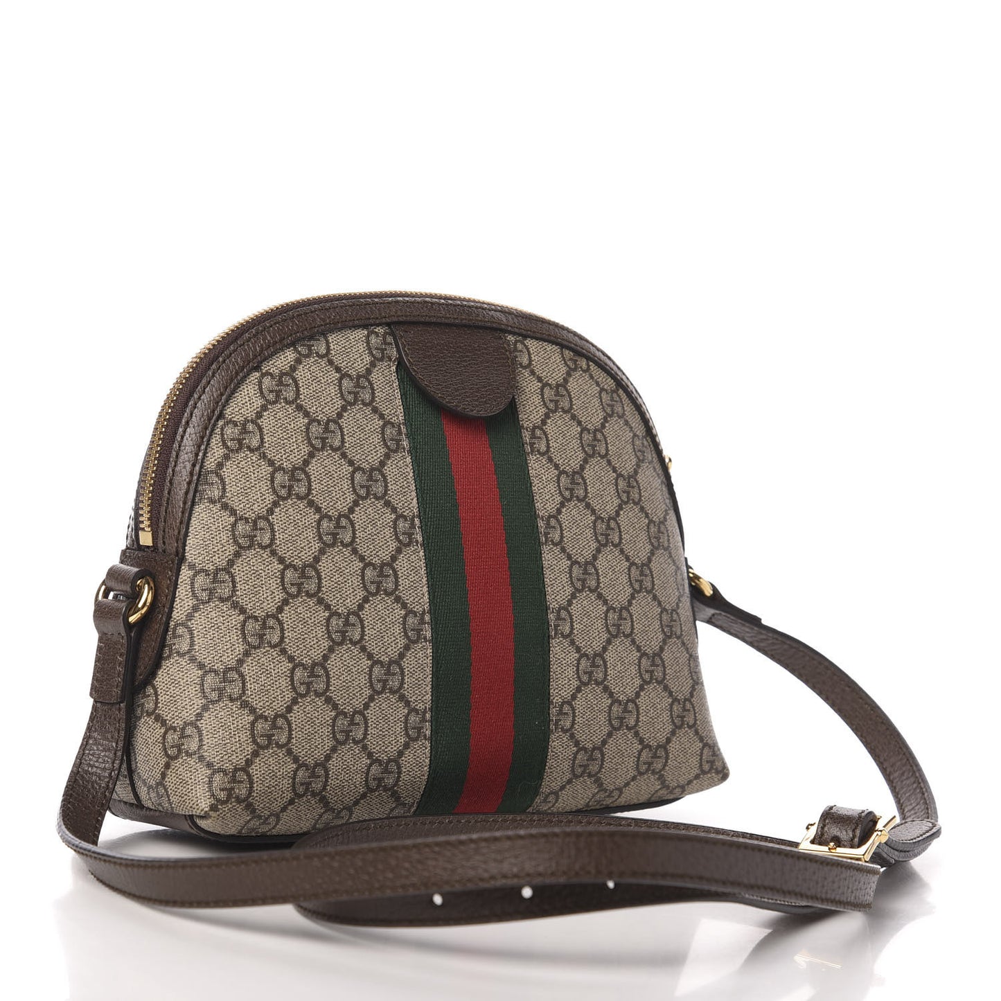 GG Supreme Monogram Textured Dollar Calfskin Web Small Ophidia Dome Shoulder Bag Beige Ebony New Acero