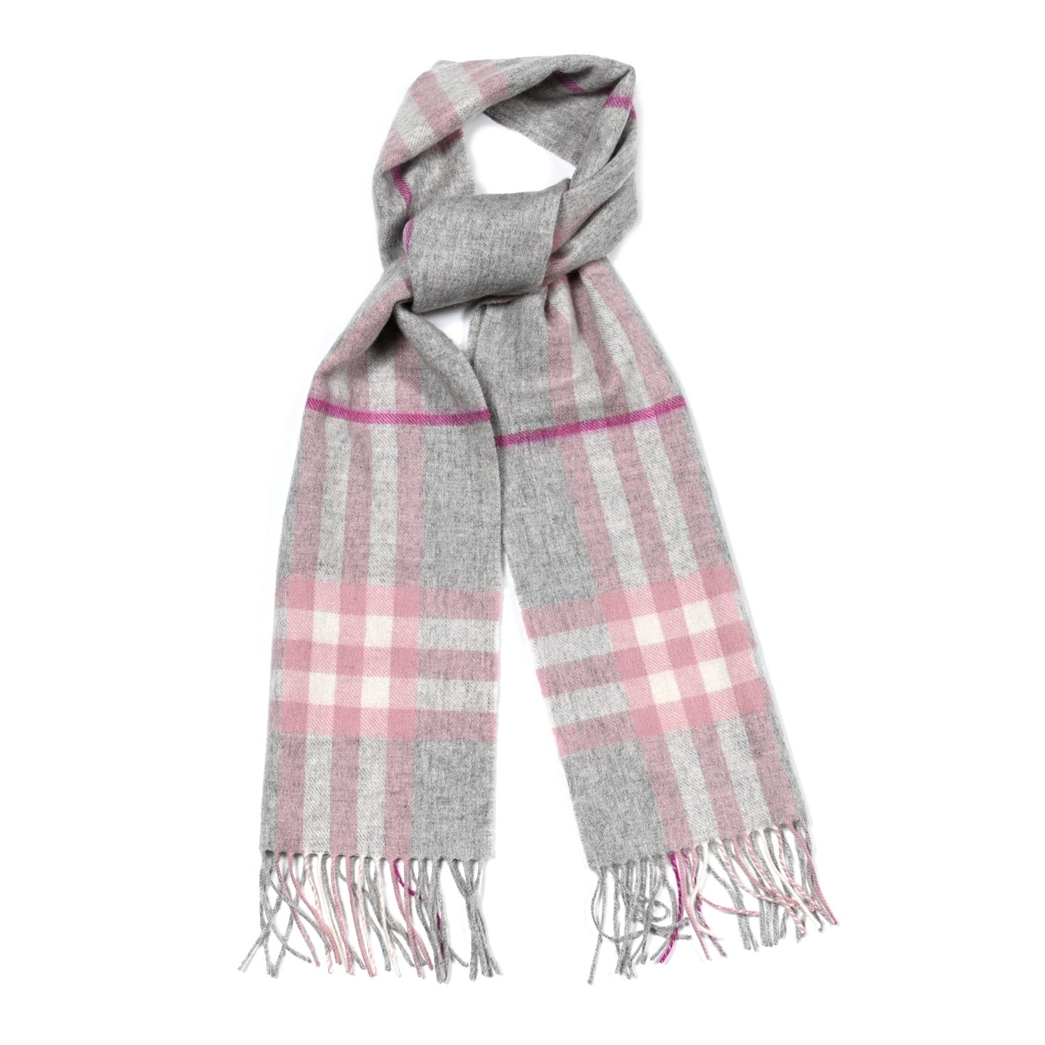 Burberry Cashmere Giant Check Fringe Scarf Grey Pink 5 of 5