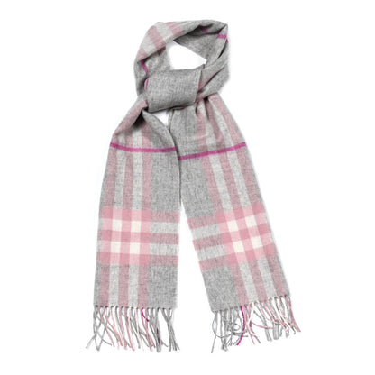 Burberry Cashmere Giant Check Fringe Scarf Grey Pink 5 of 5
