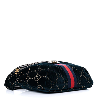Gucci Velvet GG Monogram Web Belt Bag Blue Beige 4 of 11