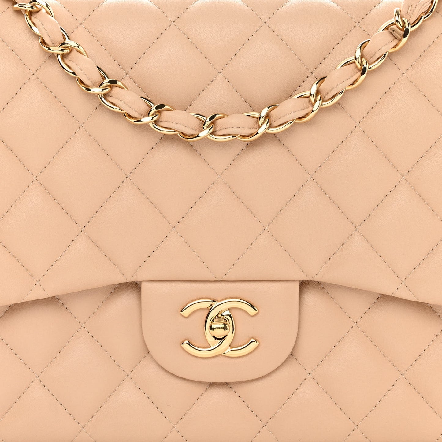 Lambskin Quilted Jumbo Single Flap Beige Clair