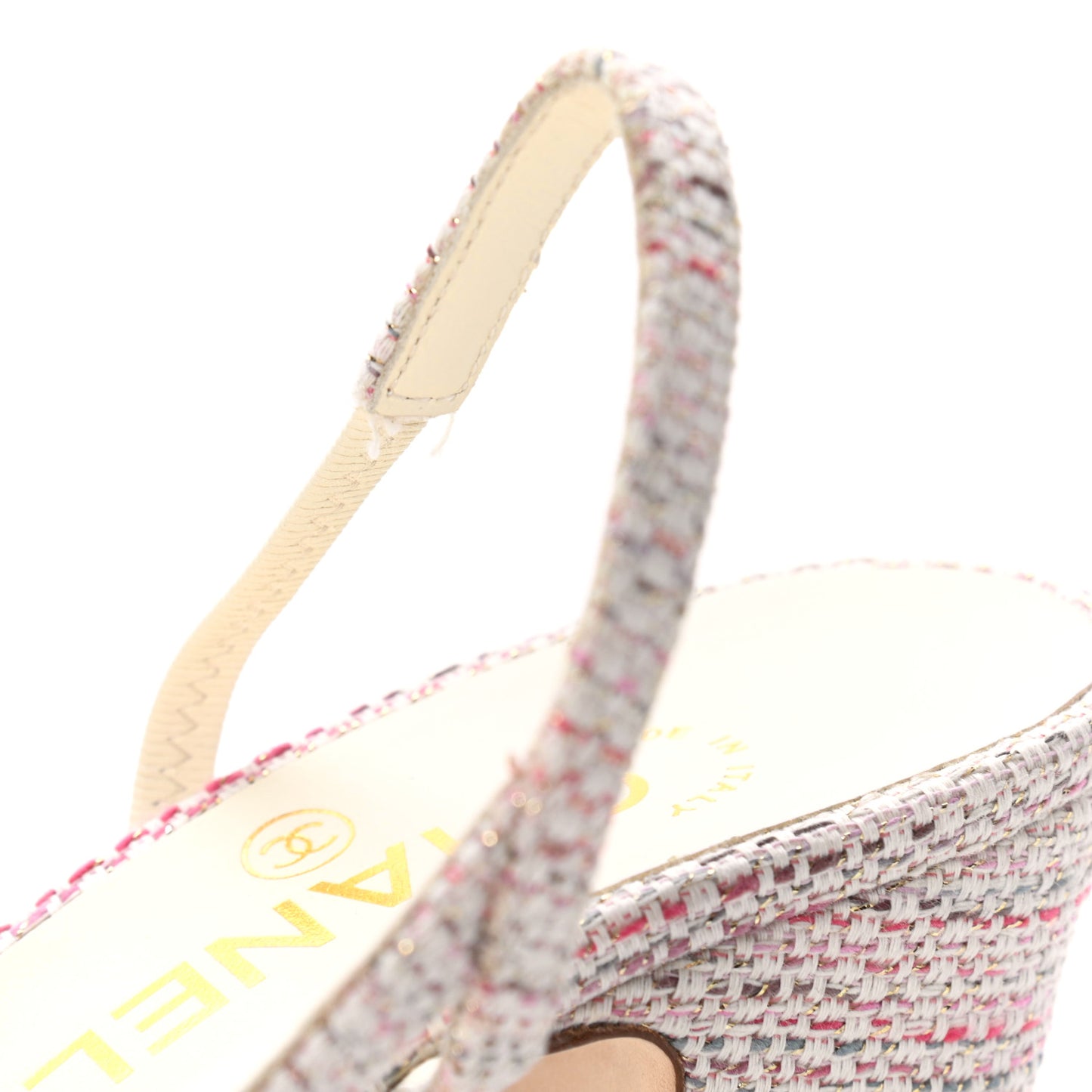 Tweed Patent Cap Toe CC Slingback Pumps 37.5 Pink White