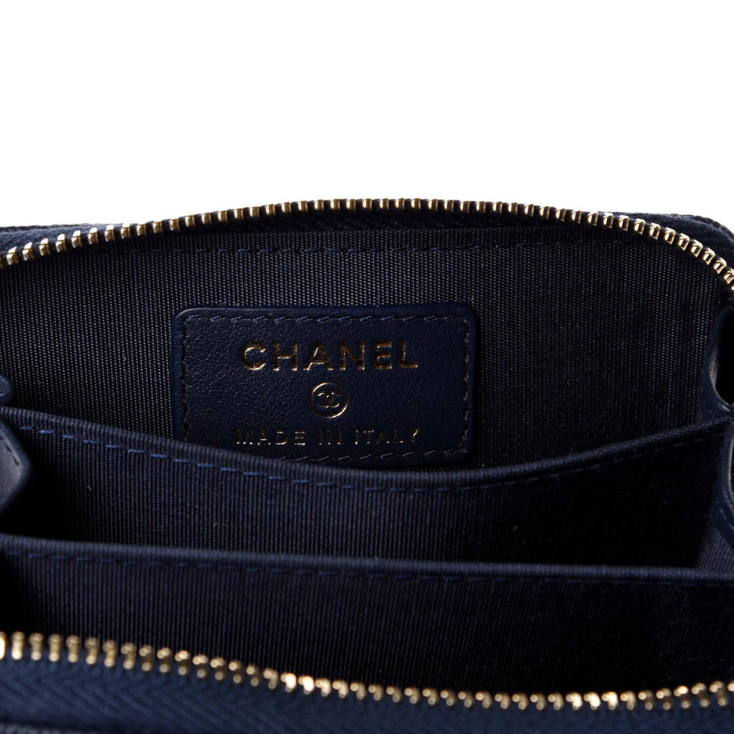 Caviar Braided Zip Around Coin Purse Navy