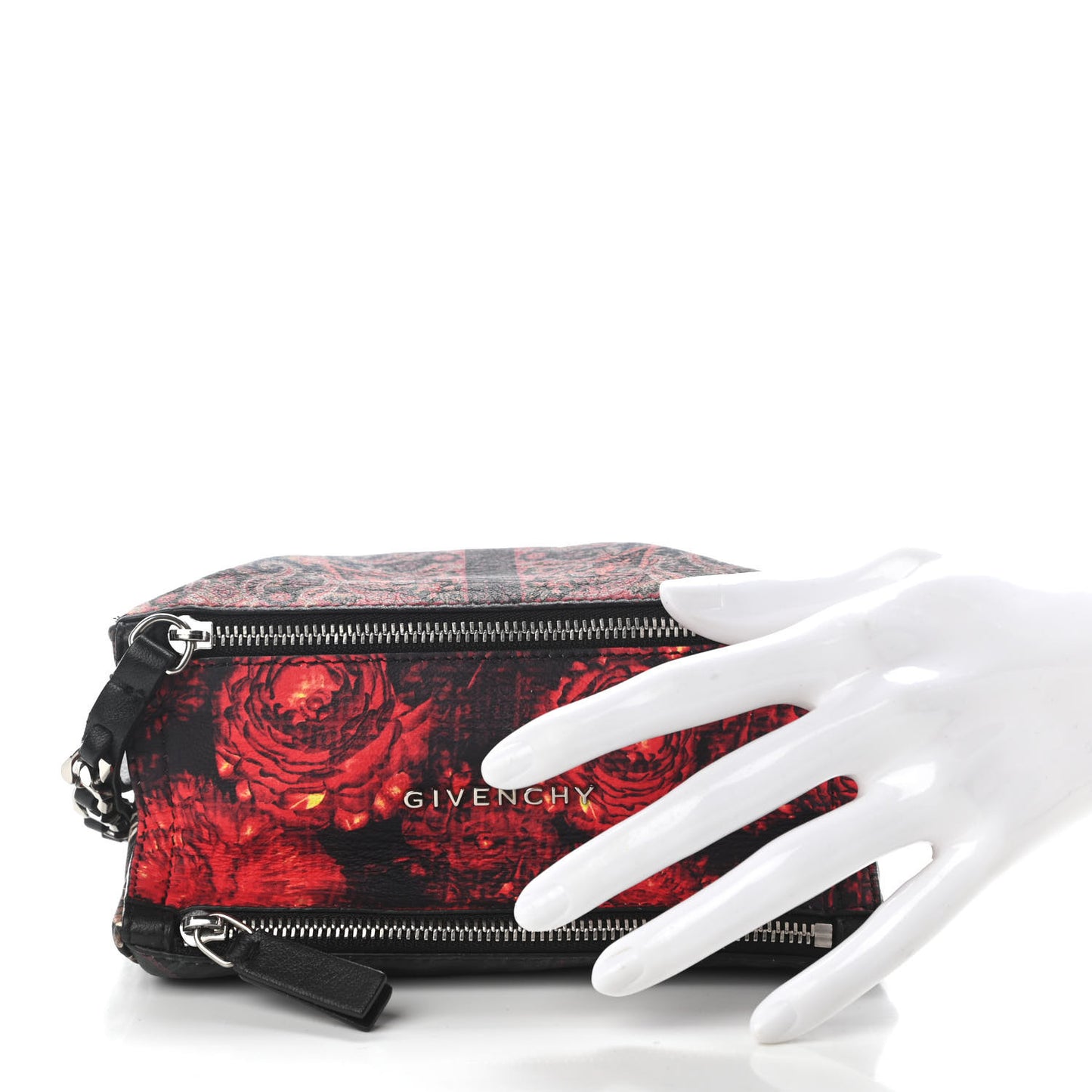 Rubber Effect Calfskin Floral Print Pandora Wristlet Black Multicolor