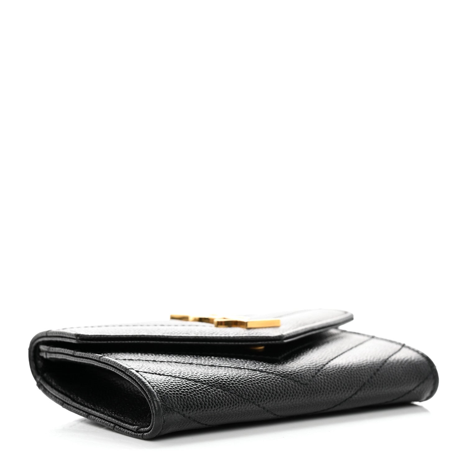Saint Laurent Grain De Poudre Matelasse Chevron Small Monogram Envelope Wallet Black 4 of 10