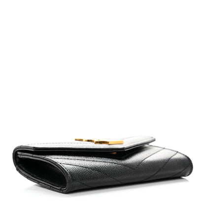 Saint Laurent Grain De Poudre Matelasse Chevron Small Monogram Envelope Wallet Black 4 of 10