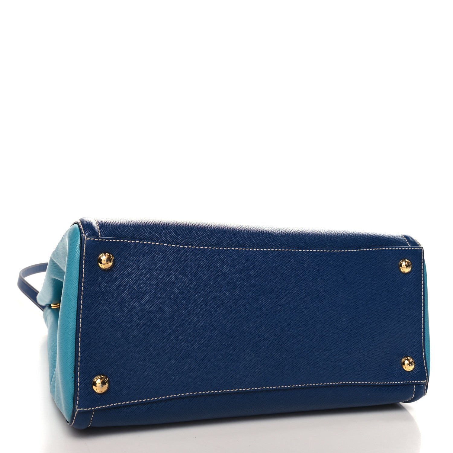 Prada Saffiano Lux Medium Bi-Color Tote Bluette Turchese 4 of 9