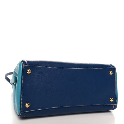 Prada Saffiano Lux Medium Bi-Color Tote Bluette Turchese 4 of 9