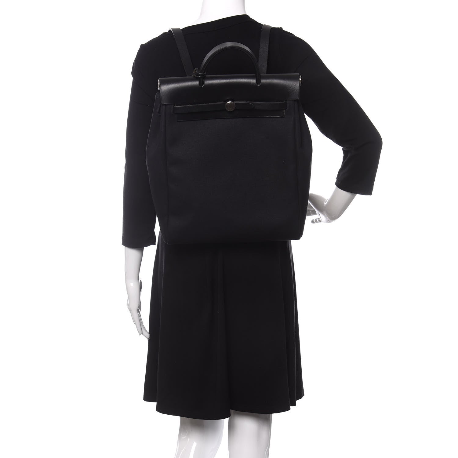 Hermes Toile Vache Calfskin Herbag 30 PM Backpack Black 2 of 10