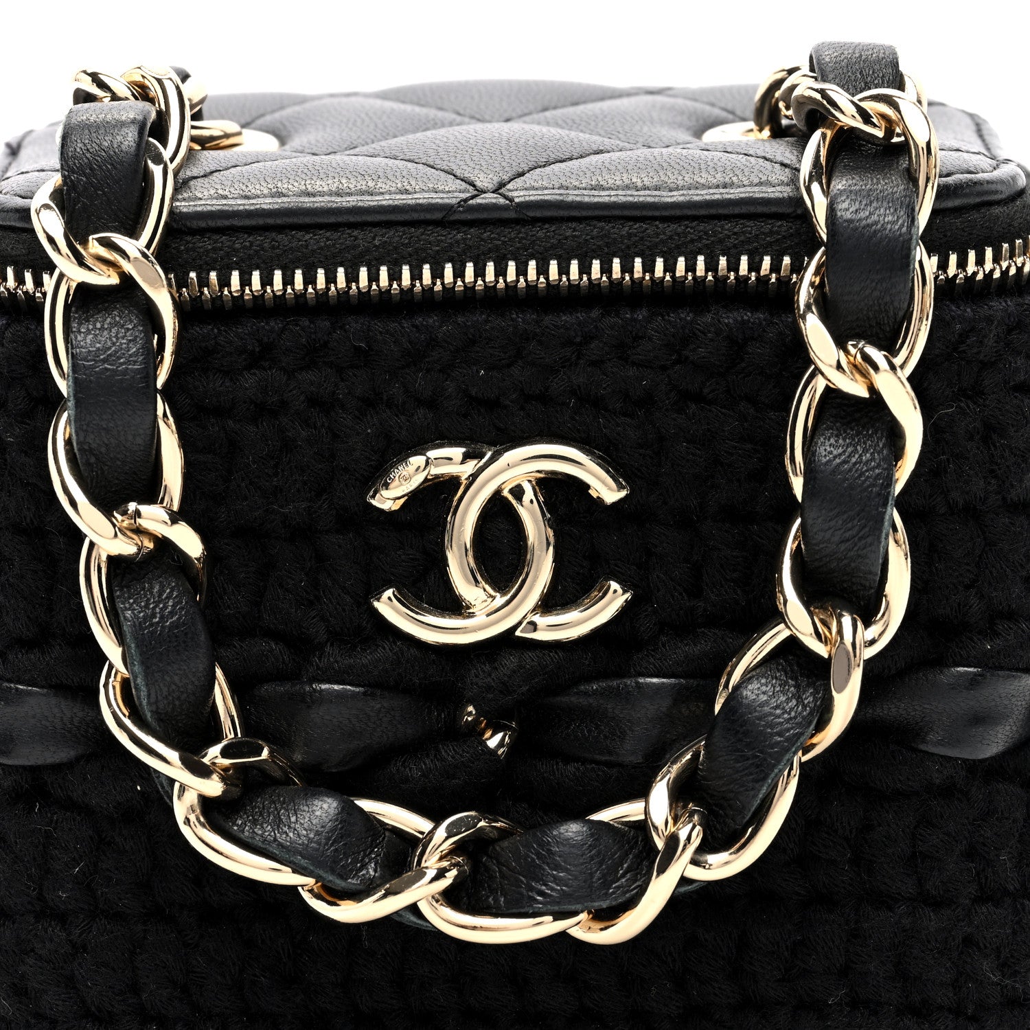 Chanel Lambskin Crochet Quilted Mini Vanity Case With Chain Black 8 of 10