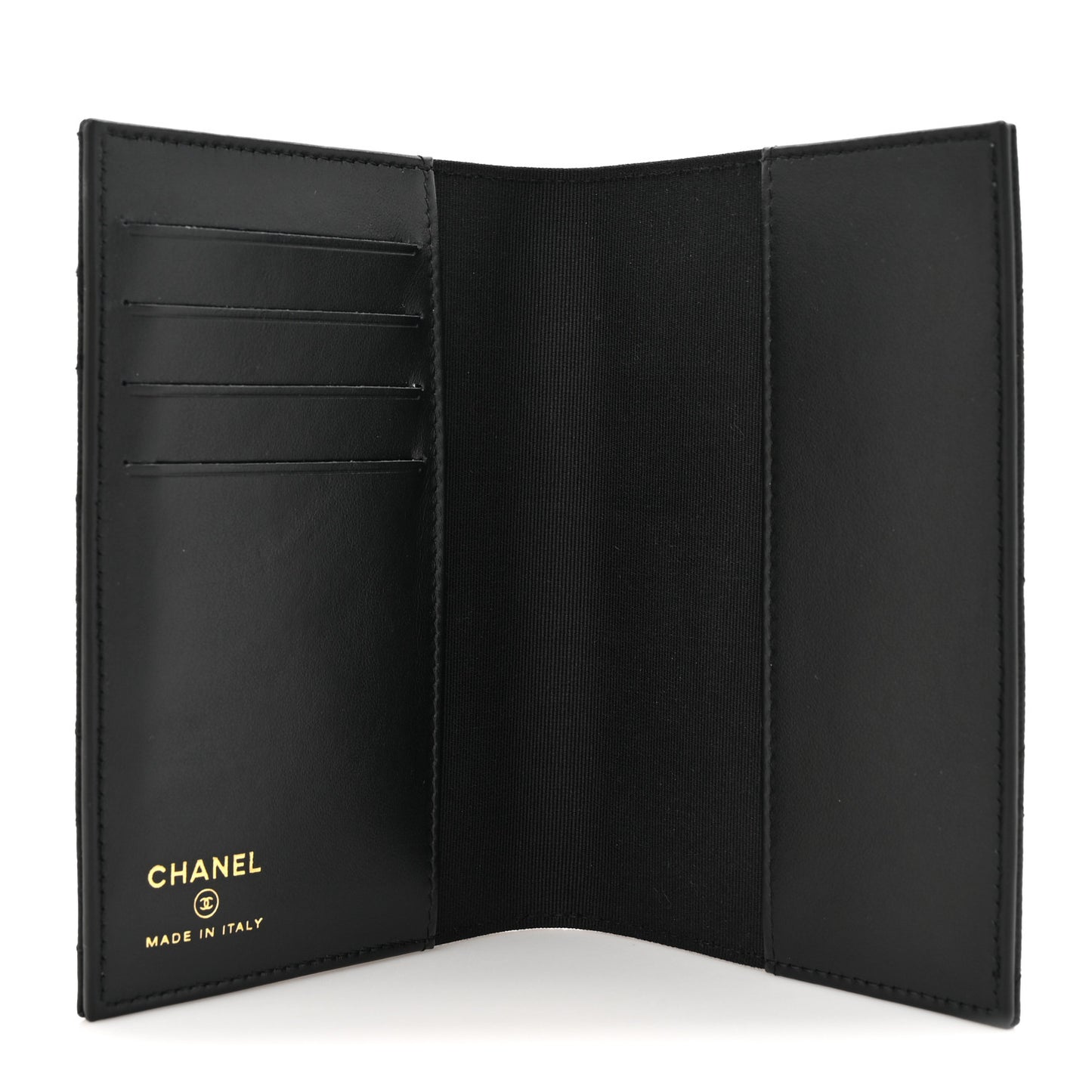 Caviar Quilted Crystal CC Passport Holder Black